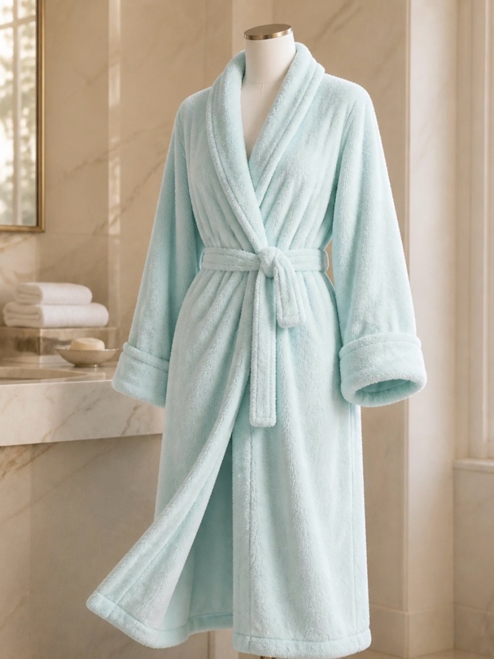 Teal Large Prologue Blue Plush Robe Wrap Style pit to pit 25” length 29 1/2”